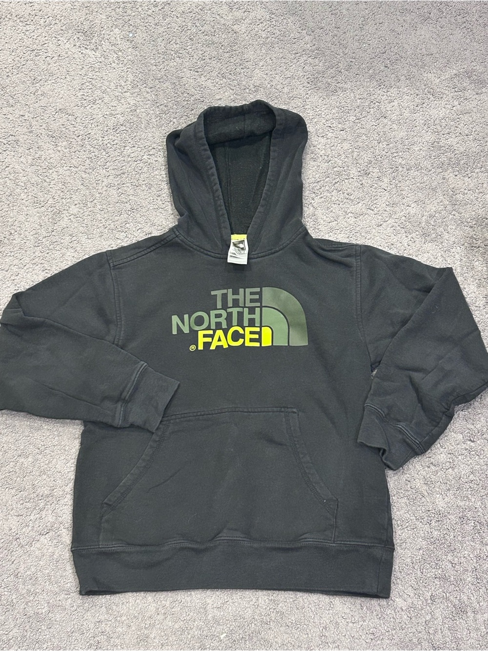 The North Face Black Hoodie with Olive and Neon Yellow Logo